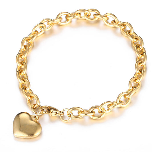 European And American Fashion Simple Stainless Steel Chain Bracelet Glossy Love Gold Plated Female Bracelet