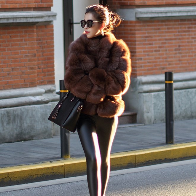 Haining Fur Manufacturer Wholesale Imitation Fox Fur Coat Long Sleeve Short Round Neck Belt Korean Style Cardigan For Women Plus Size