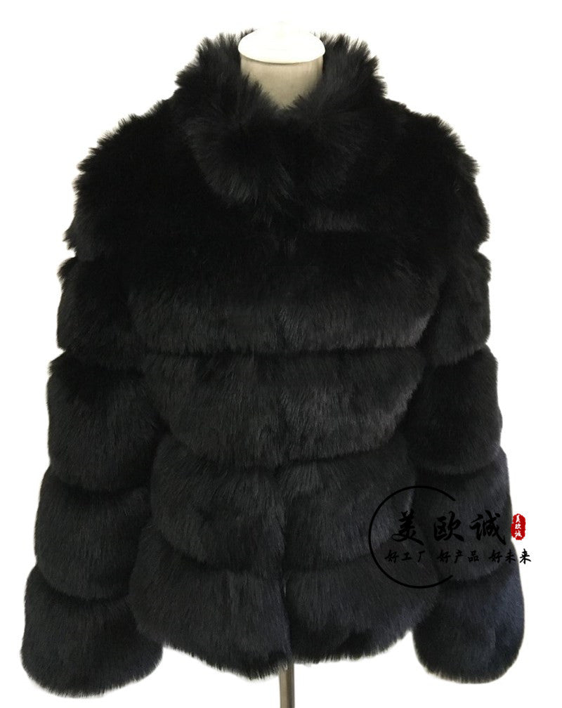 Haining Fur Manufacturer Wholesale Imitation Fox Fur Coat Long Sleeve Short Round Neck Belt Korean Style Cardigan For Women Plus Size