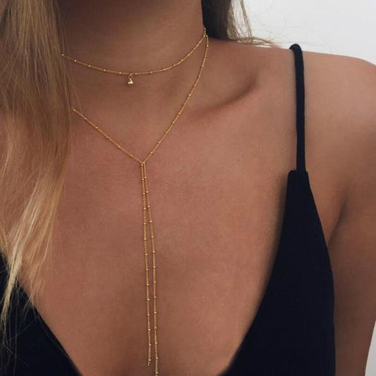 European And American Jewelry Fashion Simple Bead Chain Necklace Retro Clavicle Necklace Double Long Necklace Wholesale