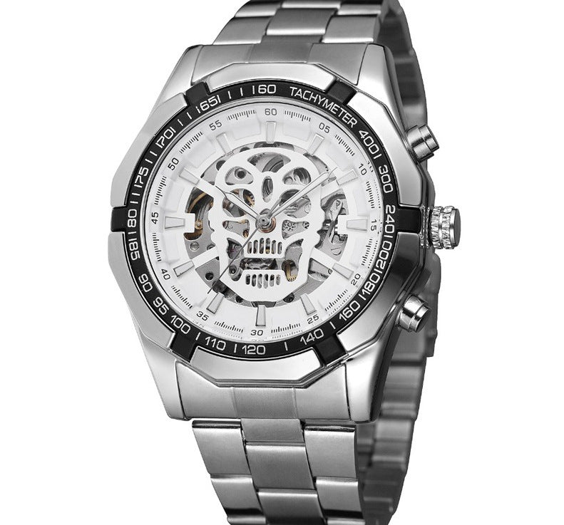 New Men's Fashion Hollow Luminous Skull Automatic Mechanical Watch Ghost Head 340 Waterproof Steel Band Watch
