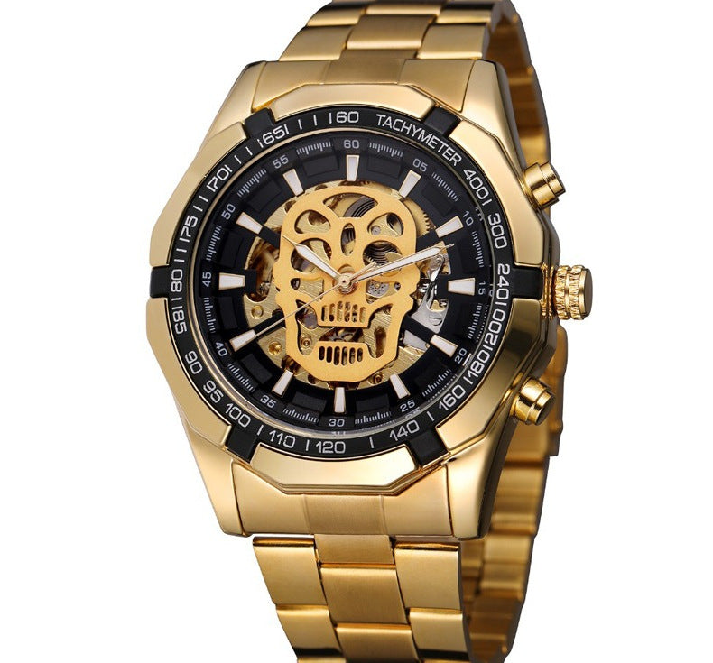 New Men's Fashion Hollow Luminous Skull Automatic Mechanical Watch Ghost Head 340 Waterproof Steel Band Watch