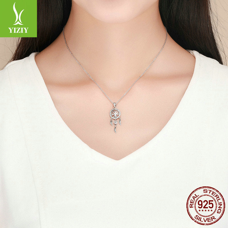 S925 Sterling Silver Life Tree Dreamcatcher Women's Diamond Necklace