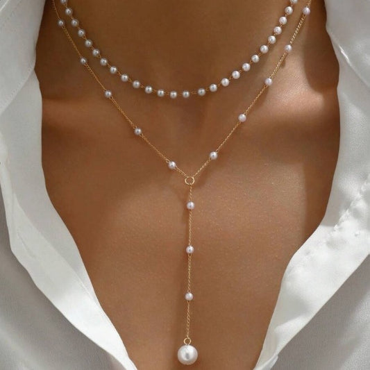 European And American Cross-Border Jewelry, Fashionable New Pearl Necklace, Female Personalized Y-Shaped Pearl Tassel Stacked Clavicle Chain Necklace