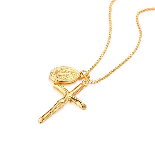 Cross Overlapping Necklace Titanium Steel Gold