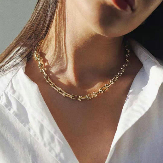 INS New Fashion 18K Gold-plated Stainless Steel Jewelry Handmade U-shaped Chain Necklace Geometric Punk Popular Necklace Female