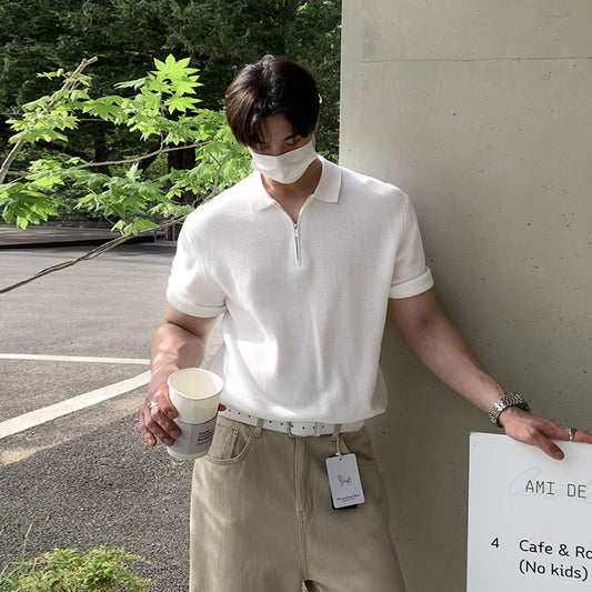 Texted Sweater Men's Short-sleeved Summer Breathable Korean-style All-match Fashionable