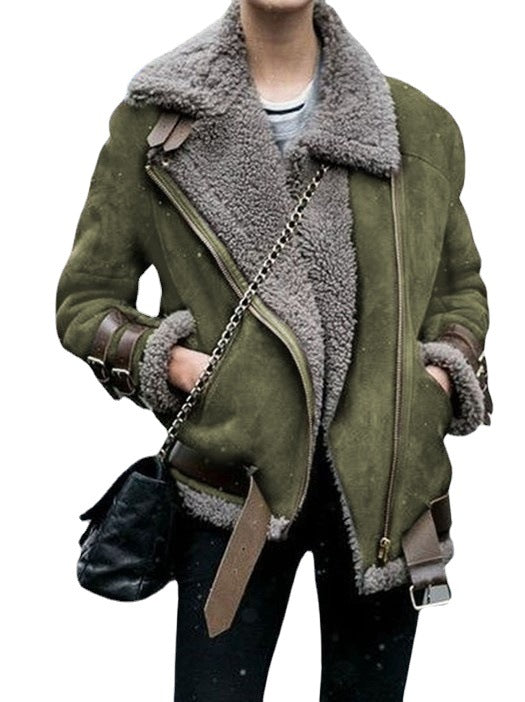 Spot Ebay Amazon Wish Motorcycle Deerskin Velvet Lamb Coat Women's Lapel Fur Cotton Coat