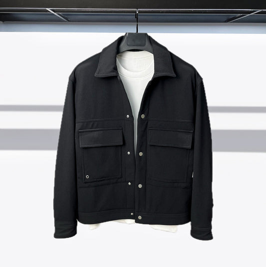 Spring New Fashion Brand Black Workwear Casual Multi-pocket Lapel Jacket Men's Short Jacket