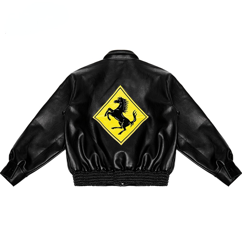 Hip Hop Men Bomber Jacket Motorcycle Embroidery Leather Coll