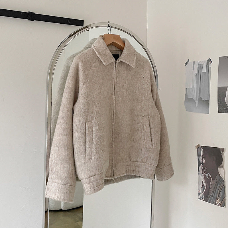MYQ Short Woolen Jacket Men's Autumn And Winter New Korean Loose Fashionable Casual Plush Thickened Woolen Jacket
