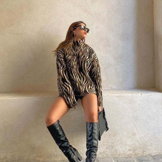 Winter New Animal Print Jacquard Sweater Turtleneck Pullover Sweater M4-A159D Wool