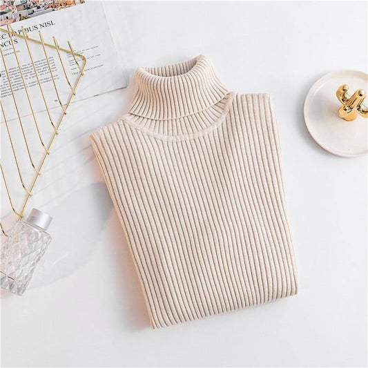 Ladies Slim Long Sleeve Top Pure Color All-match Stretch Thickening Black Knitwear