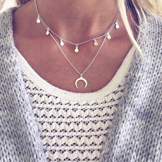 Jewelry Hot-selling Classic Sequin Tassel Alloy Crescent Pendant Women&#039;s Clavicle Necklace