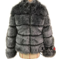 Haining Fur Manufacturer Wholesale Imitation Fox Fur Coat Long Sleeve Short Round Neck Belt Korean Style Cardigan For Women Plus Size