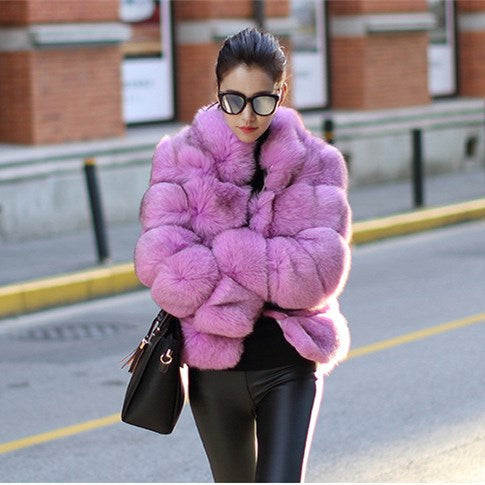 Haining Fur Manufacturer Wholesale Imitation Fox Fur Coat Long Sleeve Short Round Neck Belt Korean Style Cardigan For Women Plus Size