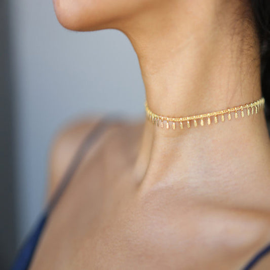 New Fashion Embossed Copper Chain Collarbone Necklace Cold Wind Casual Metal Chain Necklace