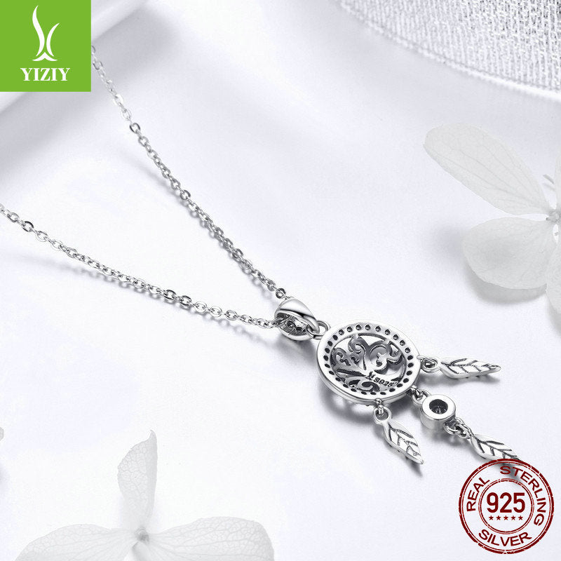 S925 Sterling Silver Life Tree Dreamcatcher Women&#039;s Diamond Necklace