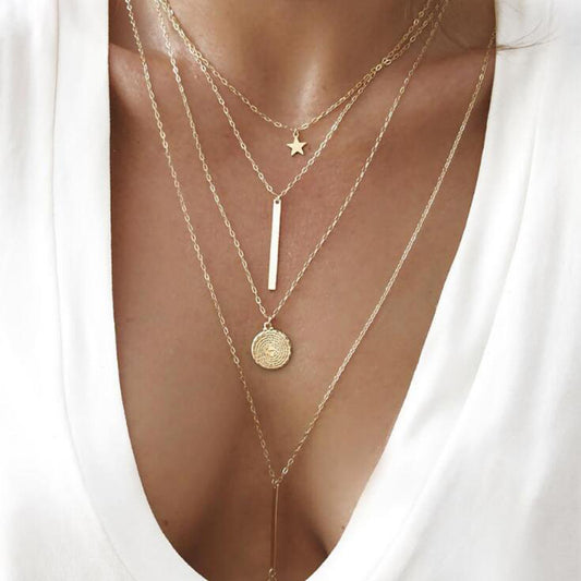 Women&#039;s Five-pointed Stars And Stripes Pendant Multilayer Necklace European And American Popular Personality Street Shooting New Beach
