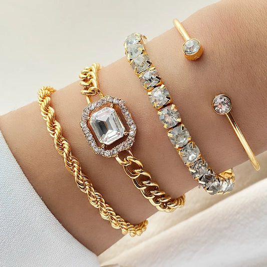 Retro Personalized Twist Bracelet Imitation Gemstone Bracelet 4-pack
