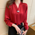 V-neck Wine Red Foreign Style Blouse
