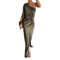 Hot Sale Summer New Inclined Shoulder Knot Split Solid Color Slim Fit Dress