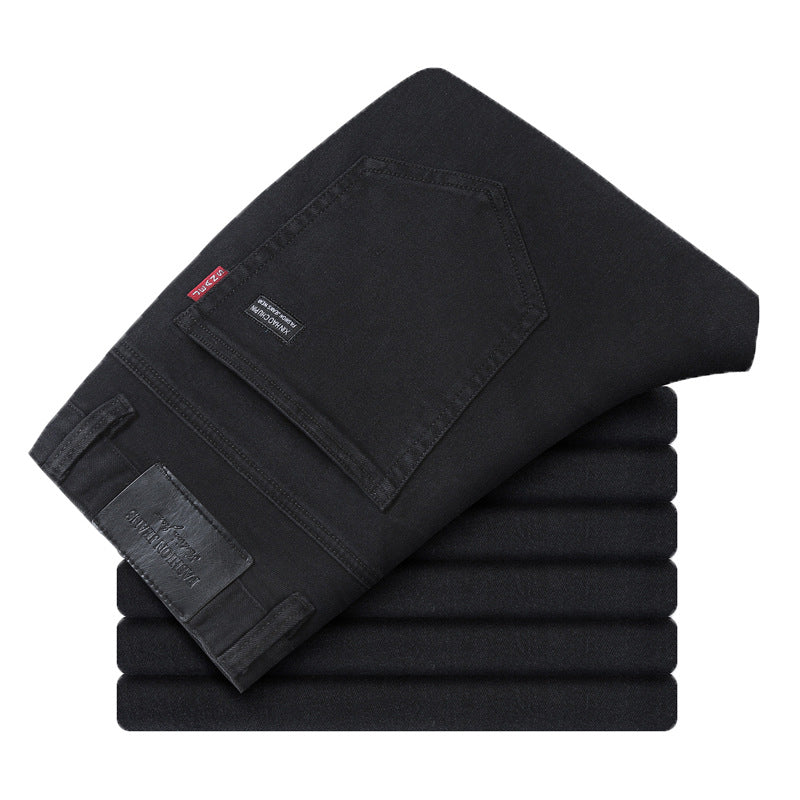 Winter Stretch Velvet Jeans Men&#039;s Black Thickened Loose Straight Youth Warm Belt Velvet Men&#039;s Pants Autumn And Winter