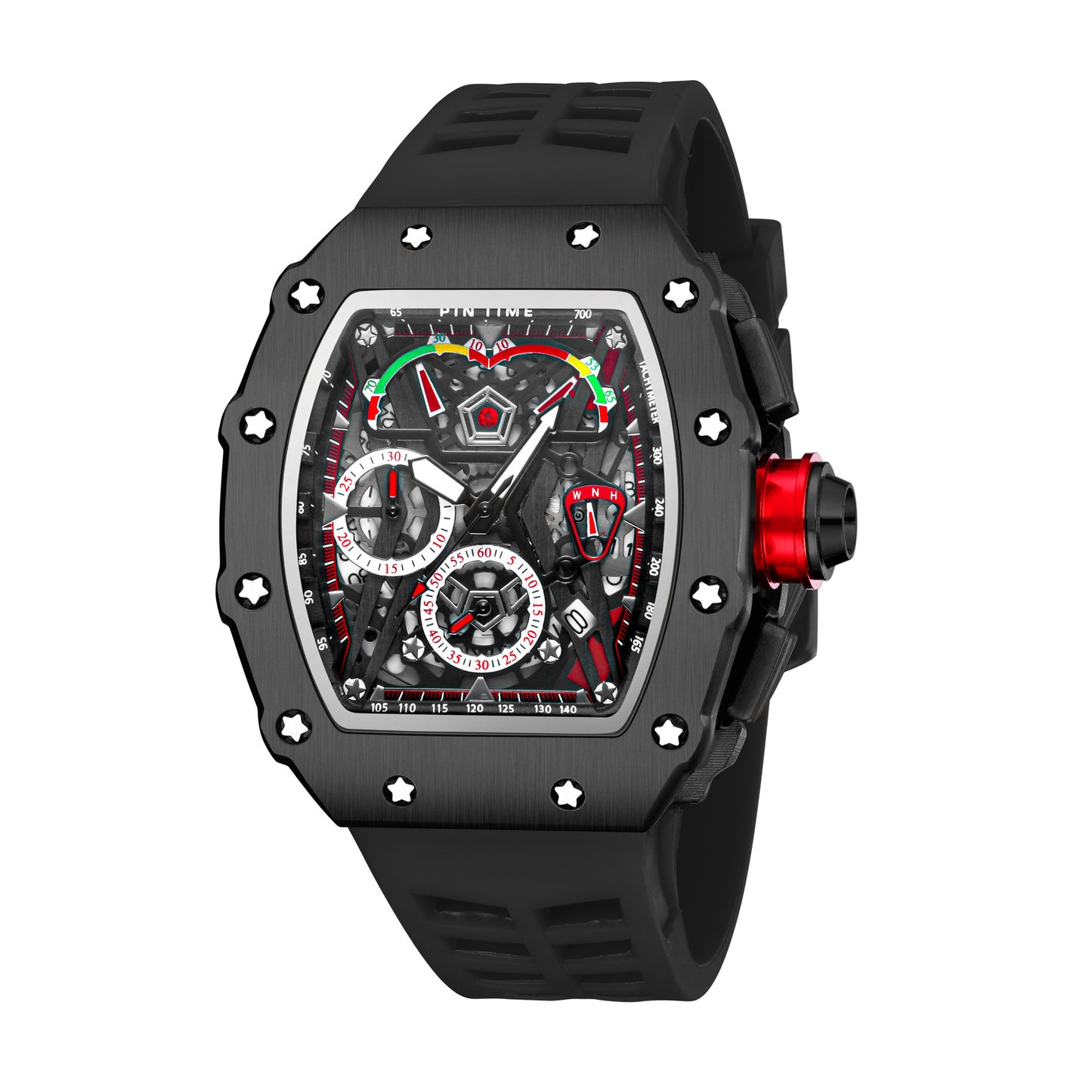 Men&#039;s Quartz Watch Hollow Barrel Shape Multi-function Six-Hand Chronograph Men&#039;s Watch