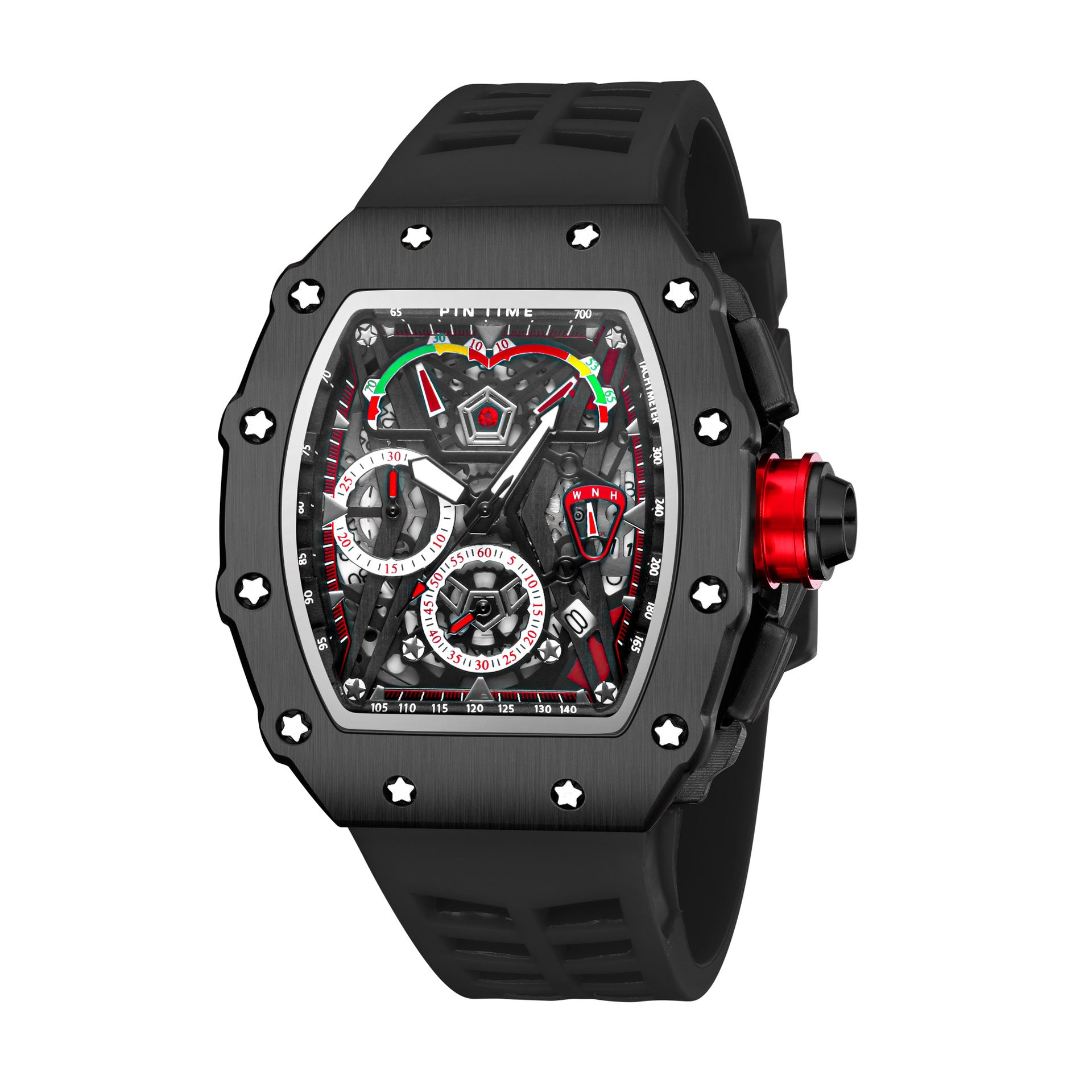 Men&#039;s Quartz Watch Hollow Barrel Shape Multi-function Six-Hand Chronograph Men&#039;s Watch