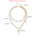European And American Cross-border Jewelry Double-layer Paper Clip Chain Special-shaped Pearl Pendant Necklace Women&#039;s Trendy Small Fragrant Style Women&#039;s Necklace