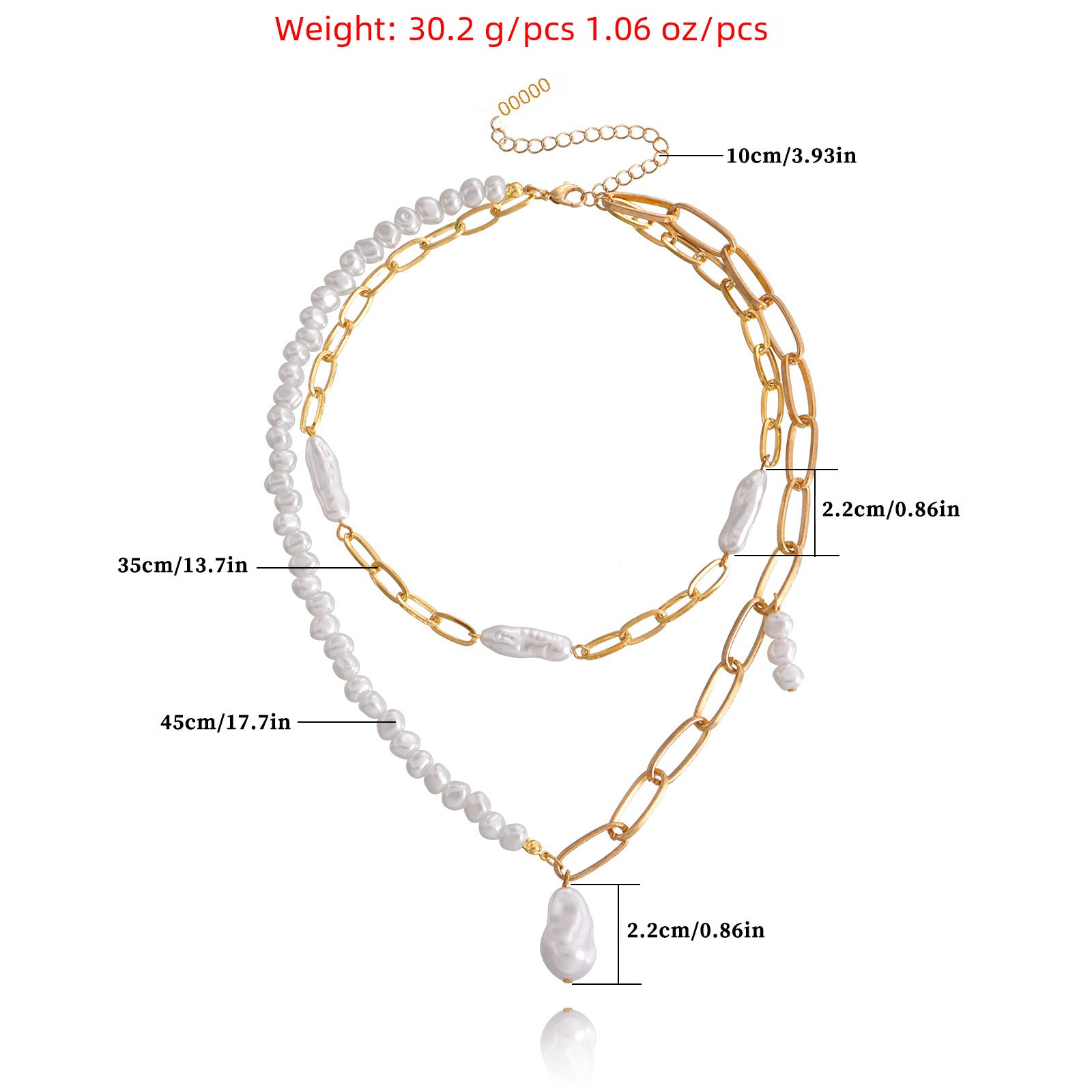 European And American Cross-border Jewelry Double-layer Paper Clip Chain Special-shaped Pearl Pendant Necklace Women&#039;s Trendy Small Fragrant Style Women&#039;s Necklace