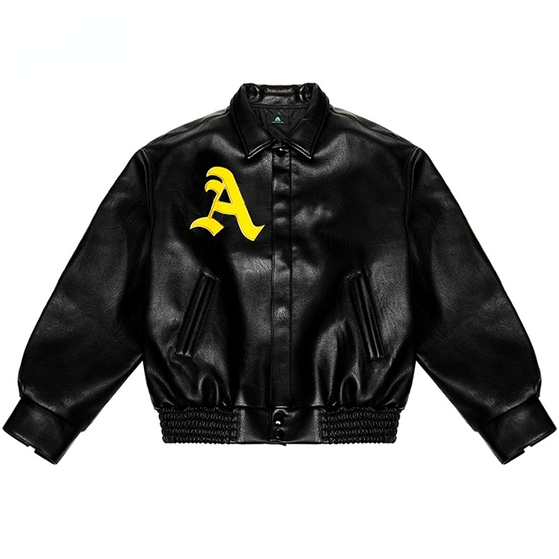 Hip Hop Men Bomber Jacket Motorcycle Embroidery Leather Coll
