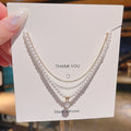 Design Double Titanium Steel Pearl Necklace Zircon Pendant