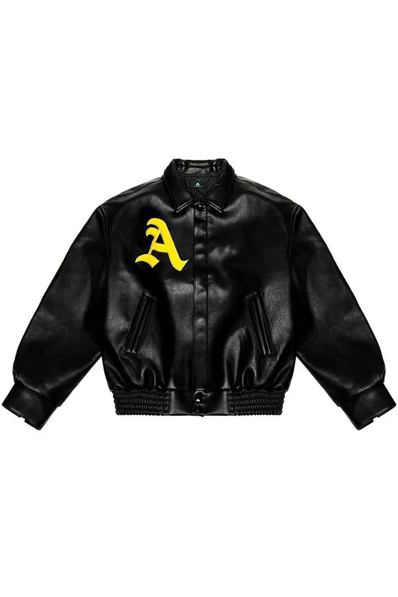 Hip Hop Men Bomber Jacket Motorcycle Embroidery Leather Coll