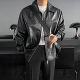 MYQ Superior Leather Jacket Men&#039;s Spring And Autumn Korean Style Loose Fashionable Workwear Lapel Motorcycle Leather Jacket