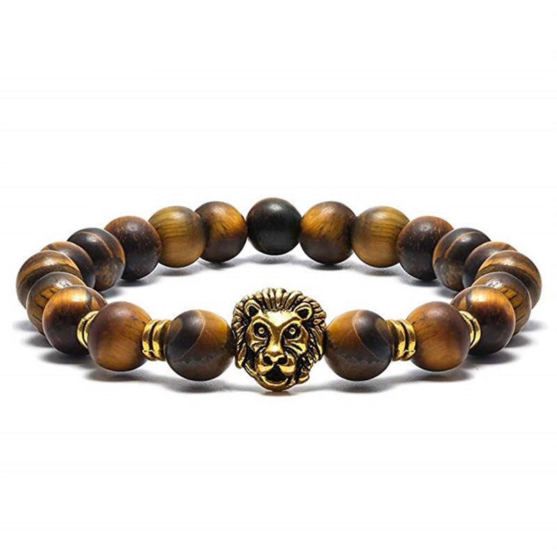 Tiger Eye Stone Lion Leopard Head Owl Bracelet Handmade Beaded Buddha Head Buddha Bead Bracelet