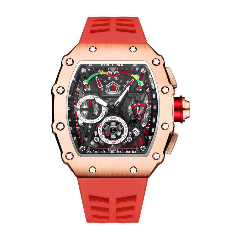 Men&#039;s Quartz Watch Hollow Barrel Shape Multi-function Six-Hand Chronograph Men&#039;s Watch