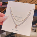 Design Double Titanium Steel Pearl Necklace Zircon Pendant