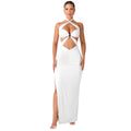 Cross-Shoulder Long Dress Sexy Backless Hollow Out Pleated Bodycon Skirt European And American Style Summer Dress For Women
