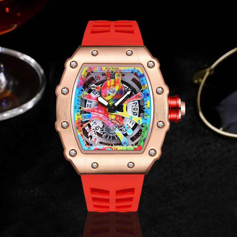 New  Wine Barrel Quartz Watch Sports Personality Color Graffiti Men&#039;s Watch