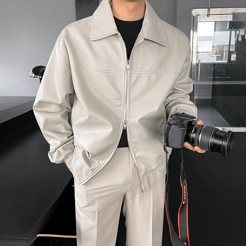 MYQ Superior Leather Jacket Men&#039;s Spring And Autumn Korean Style Loose Fashionable Workwear Lapel Motorcycle Leather Jacket