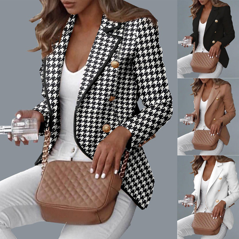 Spot Cross-border Foreign Trade Spring And Autumn European And American Long-sleeved Independent Station Amazon SH158 Double-breasted Small Suit Jacket