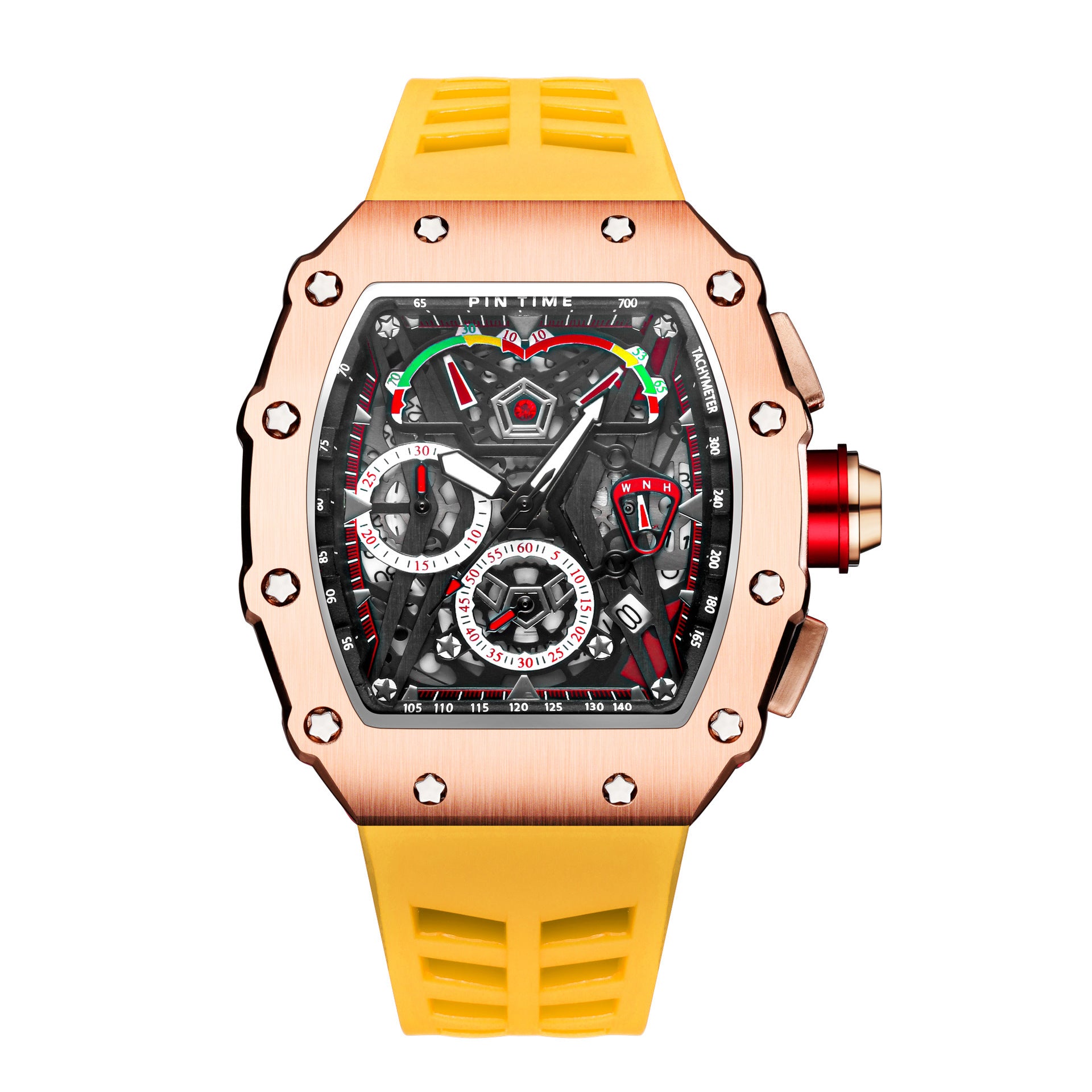 Men&#039;s Quartz Watch Hollow Barrel Shape Multi-function Six-Hand Chronograph Men&#039;s Watch
