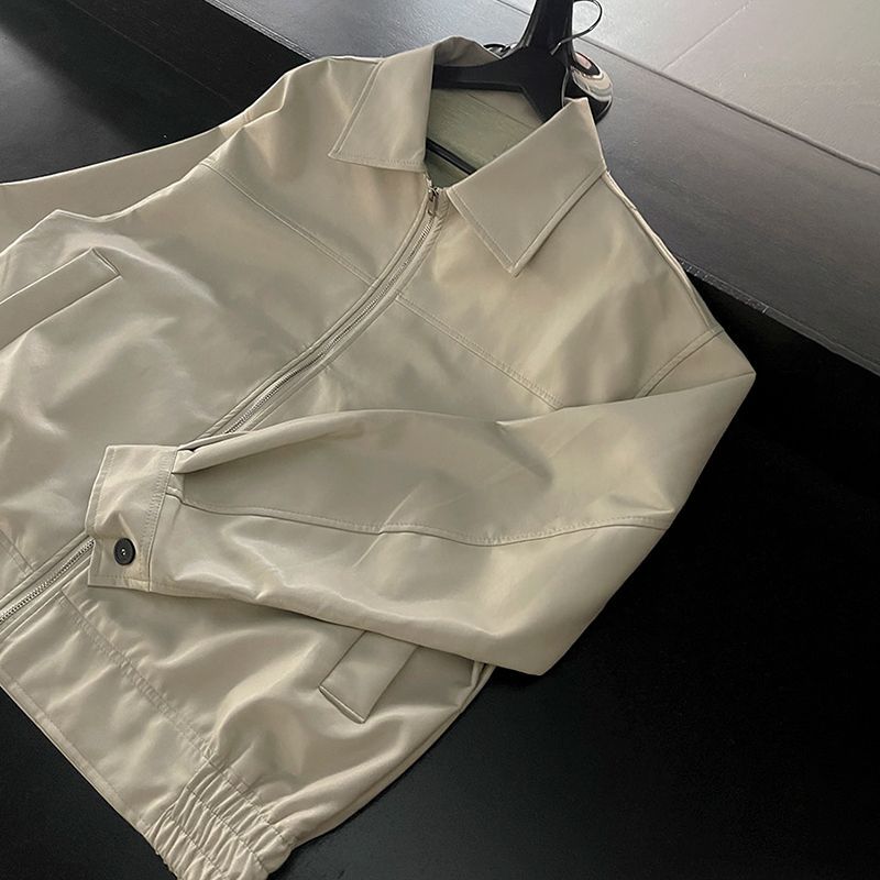 MYQ Superior Leather Jacket Men&#039;s Spring And Autumn Korean Style Loose Fashionable Workwear Lapel Motorcycle Leather Jacket