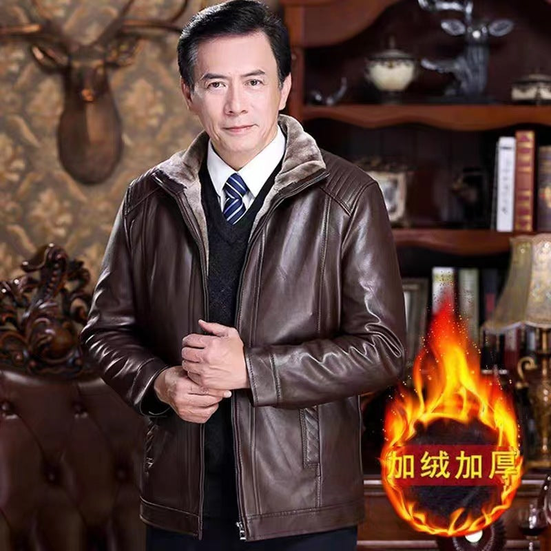 New Men&#039;s Leather Clothing Middle-aged And Elderly Fur One Men&#039;s Leather Jacket