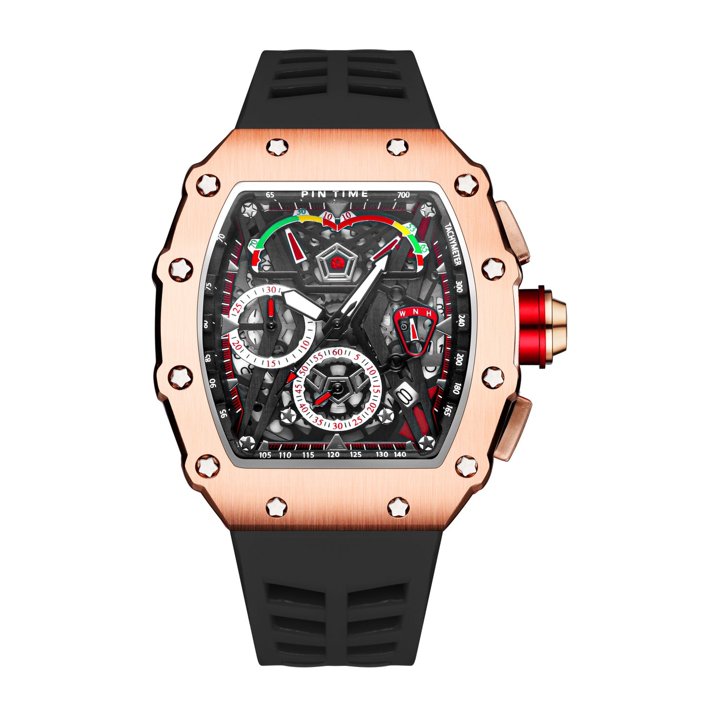 Men&#039;s Quartz Watch Hollow Barrel Shape Multi-function Six-Hand Chronograph Men&#039;s Watch