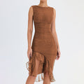 New Fashion Mesh Tight Backless Irregular Pleated Dress Summer Women