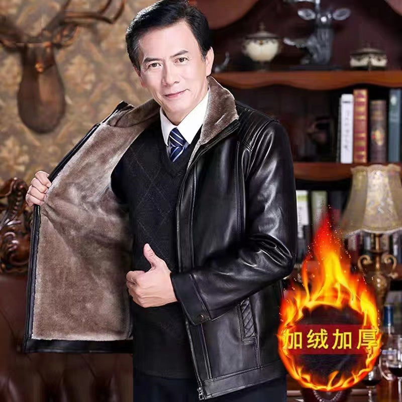 New Men&#039;s Leather Clothing Middle-aged And Elderly Fur One Men&#039;s Leather Jacket