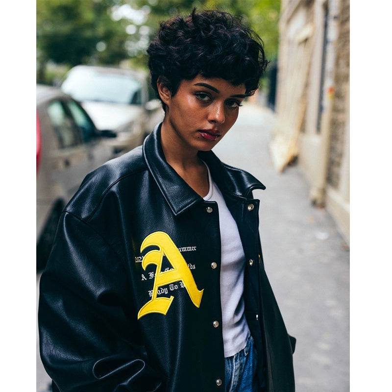 Hip Hop Men Bomber Jacket Motorcycle Embroidery Leather Coll
