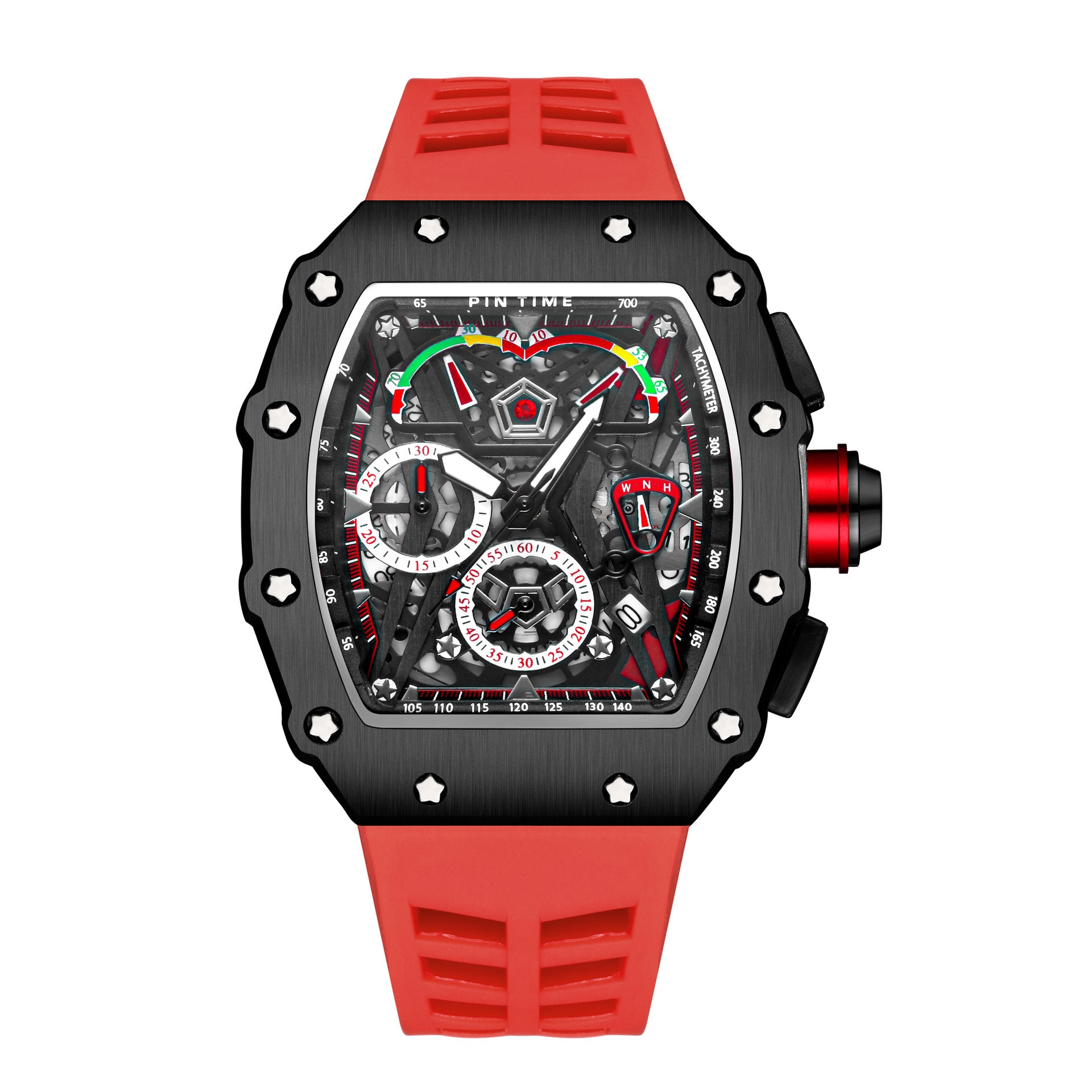 Men&#039;s Quartz Watch Hollow Barrel Shape Multi-function Six-Hand Chronograph Men&#039;s Watch